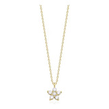 Colar Feminino Ouro Pingente Flor Diamantes Brilhante 5pts