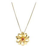 Colar Flor Zirconia Rubi