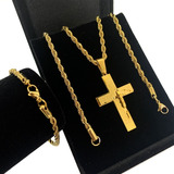 Colar Masculino Baiano + Pulseira + Pingente Cruz Religiosa