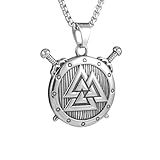 Colar Masculino Redondo Nórdico Viking Celta Triangular Com Pingente De Espadas De Batalha, Material De Aço Inoxidável 316l, Corrente De Pérola Quadrada De Aço Inoxidável Prata, Joia Vintage De