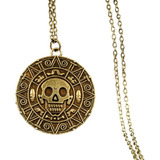 Colar Moeda Piratas Do Caribe Tesouro Medalhão Asteca Crânio