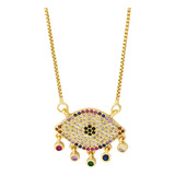 Colar Olho Grego Brilhantes Folheado Ouro 18k Esposa C1257