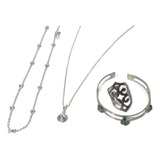 Colar Pingente Cordão Bracelete Brinco E Anel Conj 6 Pçs