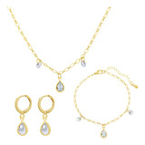 Colar + Pingente + Pulseira + Brinco Ponto De Luz Gota