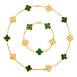 Colar Pulseira Trevo Folheado