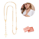 Colar Terço Feminino Dourado Rosario Crucifixo Banhado Ouro