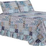 Colcha Vianelli Premium King 3 Peças Percal 400 Fios Toque Macio   Zoom Azul Patchwork