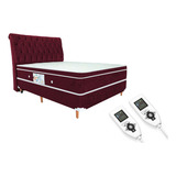 Colchão Magnético Casal 1 38x1 88 Hr Premium Massageador 2 Controles Energia Bio Quântica Infra Vermelho Cama Box Cor Bordô