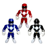 Coleção 03 Bonecos Articulados Personagens Heróis Power Rangers - Mega Mighties - Playskool Heroes - Hasbro Brinquedos : Preto Black + Vermelho Red + Azul Blue