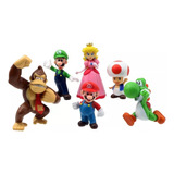 Coleção 6 Bonecos Miniaturas Super Mario Donkey Kong Toad