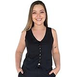 Colete Feminino Social Alfaiataria Linho Curto Forrado Com Botões  BR  Alfa  GG  Regular  Regular  Preto 