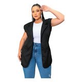 Colete Longo Alfaiataria Plus Size Feminino Social Elegante