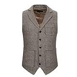 Colete Masculino Executivo Tweed Espinha De Peixe Colete Sem Mangas Jaqueta Colete Colete, Cáqui, G