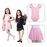 Collant Meia Manga Saia Cós Balé Ballet Infantil Juvenil