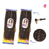 Combo 2 Apliques Cabelo Orgânico Crochet Braids 75cm Jessica Cor Castanho Com Mechas Mel Sp4/27