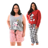 Combo 2 Pijamas Plus Size Feminino Tamanhos Especial Premium