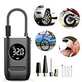 Compressor De Ar Portátil E Digital  Bomba De Ar Para Encher Pneu De Carro Moto Bicicleta Bolas E Infláveis  Compacto E Potente  Com Lanterna De Led  Carregamento Via USB  Bateria De Longa Duração