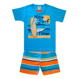 Con. Infantil Verão Camiseta Bermuda Surfista Listrada Praia