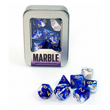 Conj 7 Dados Marble Rpg d4 D6 D8 D10 D10 D12 D20 Cor Azul marinho