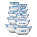 Conjunto 10 Potes Tigelas Vasilhas Bowls Em Vidro Com Tampa Cor Azul