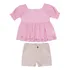 Conjunto 15582 Paraiso Blusa Rosa Bordada E Shorts Bege