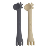 Conjunto 2 Colheres De Silicone Girafas Kababy Cinza