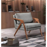 Conjunto 2 Poltronas Mona Amber Luxo Madeira Maciça Linho Cor Cinza claro