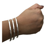 Conjunto 3 Braceletes Grande Fio Grosso 4 Mm Prata 925k