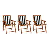 Conjunto 3 Cadeiras Praia Dobrável Em Madeira Envernizada Me Cor Listrado Preto E Branco