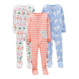 Conjunto 3 Macacões Menina Pijama Longo Carters Simple Joys