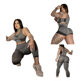 Conjunto 3 Pçs Roupa Academia Top Calça Shorts Empina Bumbum