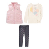 Conjunto 3pç Colete Puffer Rosa Calvin Klein
