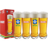 Conjunto 4 Copos P/ Cerveja Chopp Oficial Brahma Cbf Brasil