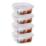 Conjunto 4 Pote Vidro 800ml Hermético Marmita Tampa 4 Travas Cor Branco