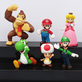 Conjunto 6 Bonecos Super Mario Bros Luigi,yoshi Presente