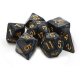 Conjunto 7 Dados Rpg D d Preto Dourado Marmorizado   1 Bolsa