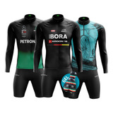 Conjunto Bike Camisa Masculina Manga Longa Bermuda Em Gel