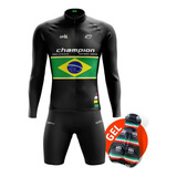 Conjunto Bike Camisa Masculina Manga Longa + Bermuda Em Gel
