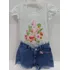 Conjunto Blusa Estampada + Shorts Jeans Menina Paraiso 14126