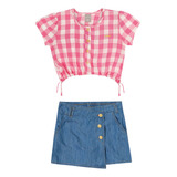 Conjunto Blusa Saia Jeans Infantil Menina Tam 4 Coloritta