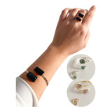 Conjunto Bracelete E Anel Duo - Cristais Naturais Ouro/prata