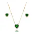 Conjunto Brinco Colar Coração Verde Esmeralda Banho A Ouro