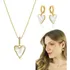 Conjunto Brinco Colar Cordão Pingente Coração Feminino Semi