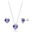 Conjunto Brinco E Colar Coração Prata 925 Roxo Índigo