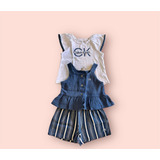 Conjunto Calvin Klein Infantil 3 Peças Menina Azul