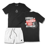 Conjunto Camiseta Plus Size Journey E Short Branco Academia