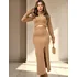 Conjunto Canelado Saia Midi Fenda Cropped Manga Longa