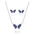 Conjunto Colar + Brinco Borboleta Cravejado Com Pedras Azul