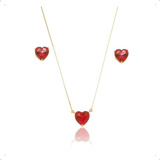 Conjunto Colar Brinco Coracao