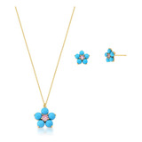 Conjunto Colar Brinco Flor